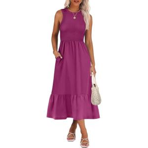 imageANRABESS Women Midi Dresses 2025 Summer Casual Sleeveless Sundress High Neck Tank Top Racerback Flowy Beach Dress  PocketsPurple Red