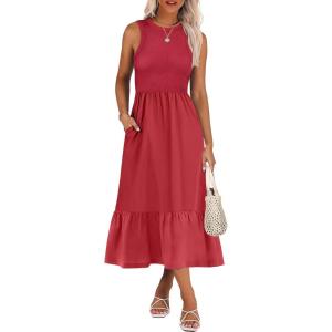 imageANRABESS Women Midi Dresses 2025 Summer Casual Sleeveless Sundress High Neck Tank Top Racerback Flowy Beach Dress  PocketsRed