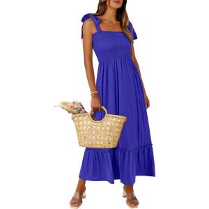 imageANRABESS Women Summer Casual Strap Smocked Maxi Flowy Tiered A Line Beach Travel Sundress Wedding Guest OutfitsRoyal Blue