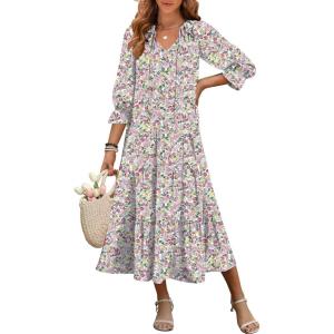 imageANRABESS Womens Boho Maxi Dresses 2025 Summer Casual V Neck Puff Sleeve Floral Tiered Flowy Swing Beach Vacation Long DressFloral Red Yellow