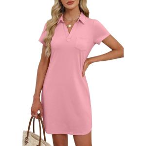 imageANRABESS Womens Casual Summer T Shirt Dress Short Sleeve V Neck Mini Shift Dresses 2025 Fashion Vacation Travel OutfitPink