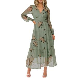 imageANRABESS Womens Floral Long Sleeve Maxi Dress V Neck Chiffon Flowy Boho ALine 2025 Fall Wedding Guest Party Wrap DressesFloral Green