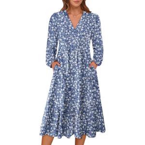 imageANRABESS Womens Long Lantern Sleeve Floral Midi Dresses 2025 Fall V Neck Casual Flowy Aline Tiered Boho Vacation Long DressFloral Blue