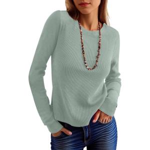 imageANRABESS Womens Long Sleeve Waffle Knit Shirts Casual Slim Fitted Crew Neck Thermal Tops Basic Tee 2025 Fall Trendy OutfitsLight Green