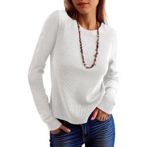 imageANRABESS Womens Long Sleeve Waffle Knit Shirts Casual Slim Fitted Crew Neck Thermal Tops Basic Tee 2025 Fall Trendy OutfitsWhite