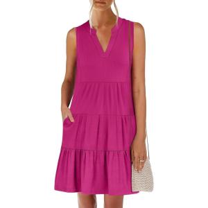 imageANRABESS Womens Mini Dresses Sleeveless V Neck Tiered Swing Going Out Beach Vacation Sundress 2025 Summer Casual OutfitsHot Pink
