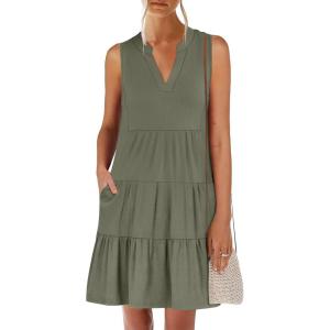 imageANRABESS Womens Mini Dresses Sleeveless V Neck Tiered Swing Going Out Beach Vacation Sundress 2025 Summer Casual OutfitsOlive