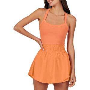 imageANRABESS Womens Mini Tennis Dresses Skort Summer Sleeveless One Piece Workout Romper Dress with Shorts Athletic 2025 OutfitOrange