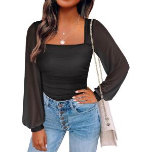 imageANRABESS Womens Square Neck Mesh Long Sleeve Tops Double Lined Dressy Business Casual Blouses Shirts 2025 Fall OutfitsBlack