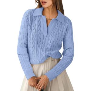 imageANRABESS Womens Cable Knit Sweaters Long Sleeve V Neck Sweater Tops Casual Pullover Polo Shirts 2025 Fall Fashion OutfitsSky