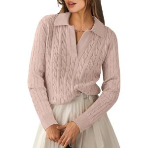 imageANRABESS Womens Cable Knit Sweaters Long Sleeve V Neck Sweater Tops Casual Pullover Polo Shirts 2025 Fall Fashion OutfitsTaffy