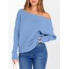 imageANRABESS Womens Off Shoulder Sweaters 2025 Fall Long Batwing Sleeve Loose Fit Knit Tops Casual Pullovers JumpersSky