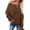 imageANRABESS Womens Off Shoulder Sweaters 2025 Fall Long Batwing Sleeve Loose Fit Knit Tops Casual Pullovers JumpersDeep Caramel