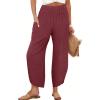 imageANRABESS Womens Wide Leg Palazzo Capri Pants 2025 Summer Casual Loose High Waisted Lounge Flowy Cropped Beach Work TrousersRust Maroon