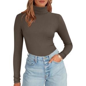 imageANRABESS Womens Long Sleeve Turtleneck Shirts Casual Ribbed Basic Tee Slim Soft Thermal Tops 2025 Fall Going Out ClothesBrown