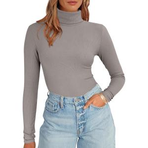 imageANRABESS Womens Long Sleeve Turtleneck Shirts Casual Ribbed Basic Tee Slim Soft Thermal Tops 2025 Fall Going Out ClothesGray Khaki