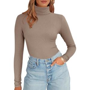 imageANRABESS Womens Long Sleeve Turtleneck Shirts Casual Ribbed Basic Tee Slim Soft Thermal Tops 2025 Fall Going Out ClothesKhaki
