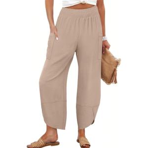 imageANRABESS Womens Wide Leg Palazzo Capri Pants 2025 Summer Casual Loose High Waisted Lounge Flowy Cropped Beach Work TrousersBeige