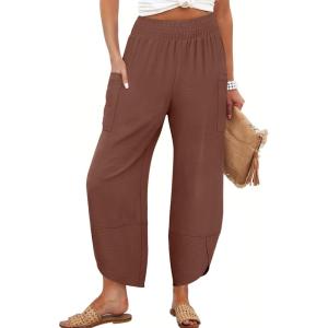 imageANRABESS Womens Wide Leg Palazzo Capri Pants 2025 Summer Casual Loose High Waisted Lounge Flowy Cropped Beach Work TrousersBrown Red