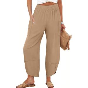 imageANRABESS Womens Wide Leg Palazzo Capri Pants 2025 Summer Casual Loose High Waisted Lounge Flowy Cropped Beach Work TrousersKhaki