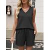 imageANRABESS Two Piece Sets for Women 2025 Summer Outfits Short Matching Lounge Set Casual V Neck Beach Vacation Travel ClothesBlack