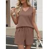 imageANRABESS Two Piece Sets for Women 2025 Summer Outfits Short Matching Lounge Set Casual V Neck Beach Vacation Travel ClothesBrown