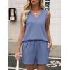 imageANRABESS Two Piece Sets for Women 2025 Summer Outfits Short Matching Lounge Set Casual V Neck Beach Vacation Travel ClothesDusty Blue