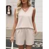 imageANRABESS Two Piece Sets for Women 2025 Summer Outfits Short Matching Lounge Set Casual V Neck Beach Vacation Travel ClothesLight Taupe