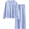 imageANRABESS Womens Fuzzy Fleece Pajama Sets 2 Piece Outfits Long Sleeve Top Wide Leg Pants Lounge Matching Set 2025 Fall WinterBlue