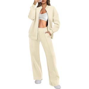imageANRABESS Women 2 Piece Outfits Lounge Set Oversized Zip Up Sweatshirt Jacket Sweatpant Matching Sweat Sets Winter SweatsuitsApricot
