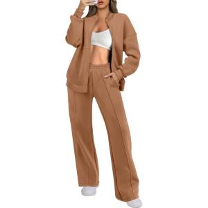 imageANRABESS Women 2 Piece Outfits Lounge Set Oversized Zip Up Sweatshirt Jacket Sweatpant Matching Sweat Sets Winter SweatsuitsBrown
