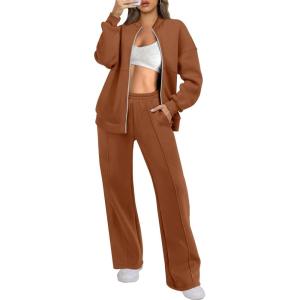 imageANRABESS Women 2 Piece Outfits Lounge Set Oversized Zip Up Sweatshirt Jacket Sweatpant Matching Sweat Sets Winter SweatsuitsCaramel