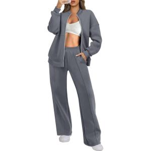 imageANRABESS Women 2 Piece Outfits Lounge Set Oversized Zip Up Sweatshirt Jacket Sweatpant Matching Sweat Sets Winter SweatsuitsDark Grey