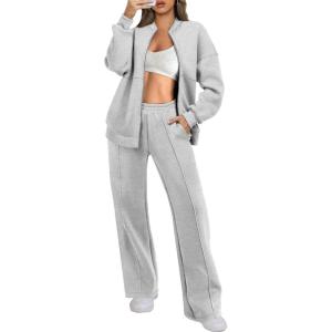 imageANRABESS Women 2 Piece Outfits Lounge Set Oversized Zip Up Sweatshirt Jacket Sweatpant Matching Sweat Sets Winter SweatsuitsGrey