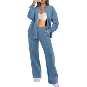 imageANRABESS Women 2 Piece Outfits Lounge Set Oversized Zip Up Sweatshirt Jacket Sweatpant Matching Sweat Sets Winter SweatsuitsHaze Blue