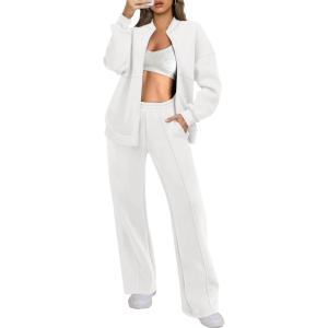 imageANRABESS Women 2 Piece Outfits Lounge Set Oversized Zip Up Sweatshirt Jacket Sweatpant Matching Sweat Sets Winter SweatsuitsWhite