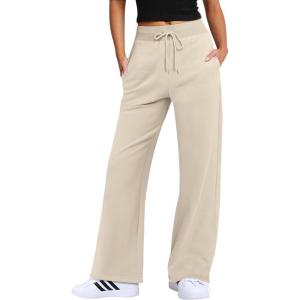 imageANRABESS Womens Wide Leg Pants High Waist Drawstring Sweatpants Joggers with PocketsApricot