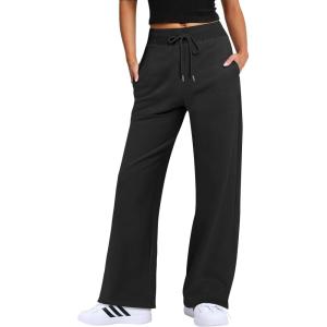 imageANRABESS Womens Wide Leg Pants High Waist Drawstring Sweatpants Joggers with PocketsBlack