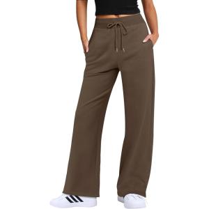 imageANRABESS Womens Wide Leg Pants High Waist Drawstring Sweatpants Joggers with PocketsBrown