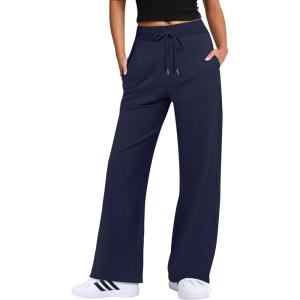 imageANRABESS Womens Wide Leg Pants High Waist Drawstring Sweatpants Joggers with PocketsNavy Blue