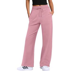 imageANRABESS Womens Wide Leg Pants High Waist Drawstring Sweatpants Joggers with PocketsPink