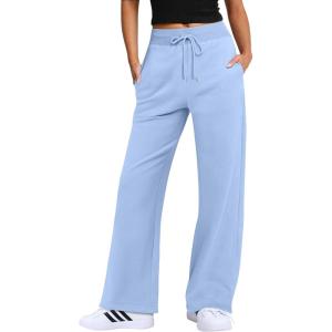 imageANRABESS Womens Wide Leg Pants High Waist Drawstring Sweatpants Joggers with PocketsSky Blue