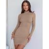 imageANRABESS Women Long Sleeve Mock Neck Bodycon Mini Dress 2025 Fall Ribbed Slim Fit Pencil Cocktail Club Night DressesLight Brown