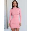 imageANRABESS Women Long Sleeve Mock Neck Bodycon Mini Dress 2025 Fall Ribbed Slim Fit Pencil Cocktail Club Night DressesPink