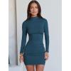 imageANRABESS Women Long Sleeve Mock Neck Bodycon Mini Dress 2025 Fall Ribbed Slim Fit Pencil Cocktail Club Night DressesTeal