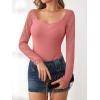 imageANRABESS Womens Long Sleeve Shirts Scoop Neck Lace Going Out Tops Slim Fit Rib Knit Casual Blouses 2025 Fall Fashion OutfitsCoral Pink