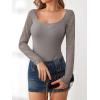 imageANRABESS Womens Long Sleeve Shirts Scoop Neck Lace Going Out Tops Slim Fit Rib Knit Casual Blouses 2025 Fall Fashion OutfitsDark Khaki