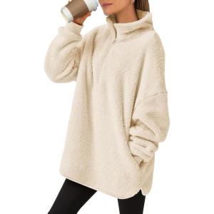 imageANRABESS Womens Sweatshirt Sherpa Fuzzy Fleece Zip Up Hoodies Cozy Pullover Soft Sweaters Tops 2025 Fall Trendy ClothesApricot