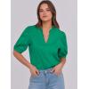 imageANRABESS Puff Short Sleeve Shirts for Women Dressy Casual Tops V Neck Ruffle Blouse 2025 Summer Trendy Clothes Green Medium