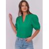 imageANRABESS Puff Short Sleeve Shirts for Women Dressy Casual Tops V Neck Ruffle Blouse 2025 Summer Trendy Clothes Green Medium
